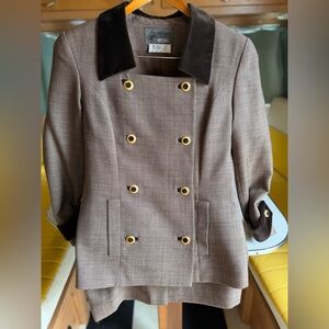 Brown Double-Breasted Women's Wool Skirt Suit Set